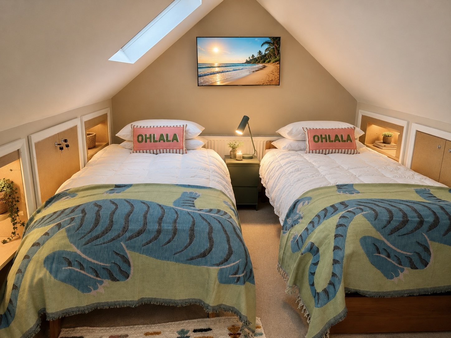 Twin beds in the loft room